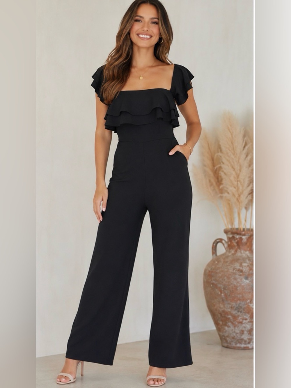 MIND CODE RUFFLE SLEEVE LEG JUMPSUIT